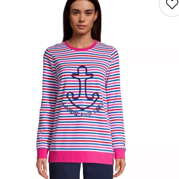Lands' End Sweaters - Lands' End Women's Anchor Striped Sweater - Pink and Blue